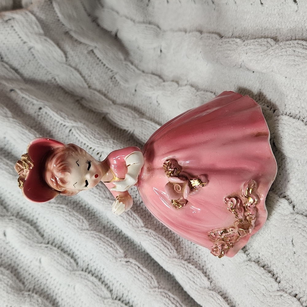 Vintage Original Arnartcreation Ceramic Lady in pink Gold Detail